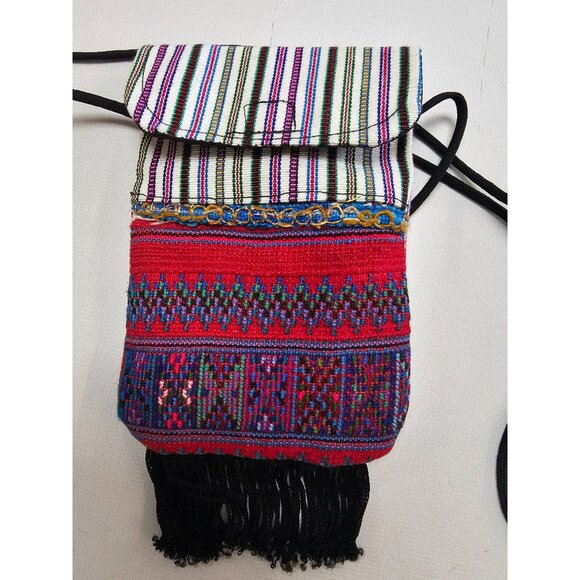 Woven Ethnic Crossbody Bag With Multicolor Stripes & Fringes - Picture 2 of 9